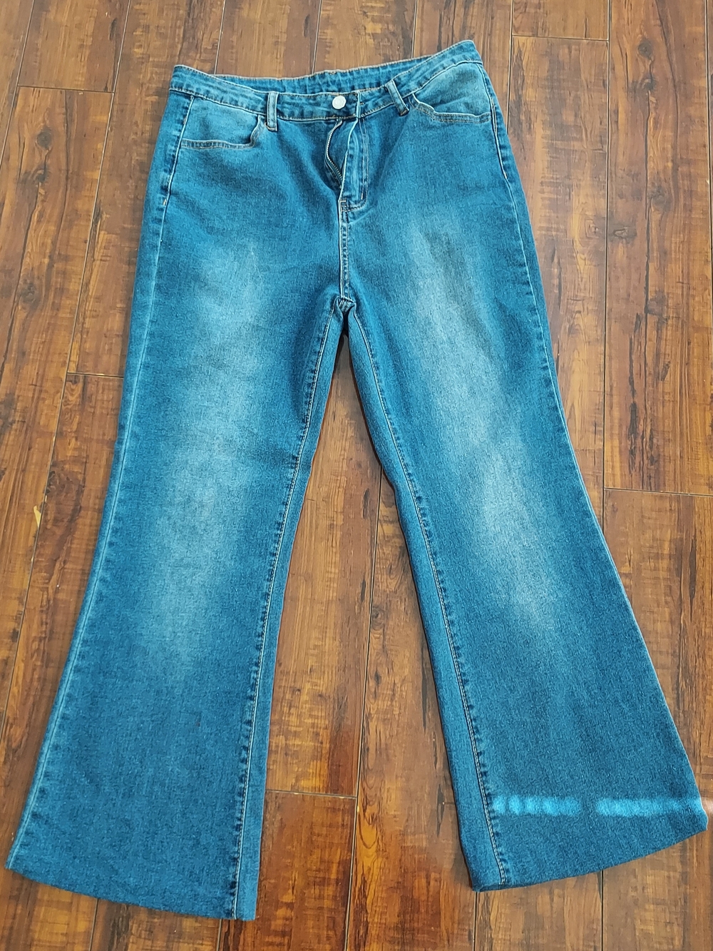 Amazon Women's Teal-Blue Flared Wide Leg Jeans